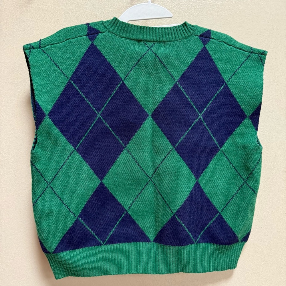 Cider Argyle Sweater Vest Green Navy Preppy Academia Y2K Size Large - Picture 3 of 7